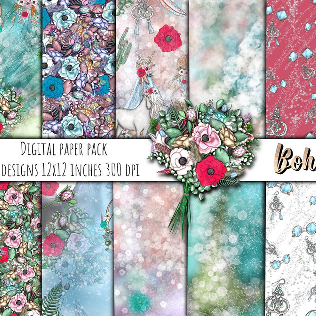 Kit Digital Papéis Boho  1