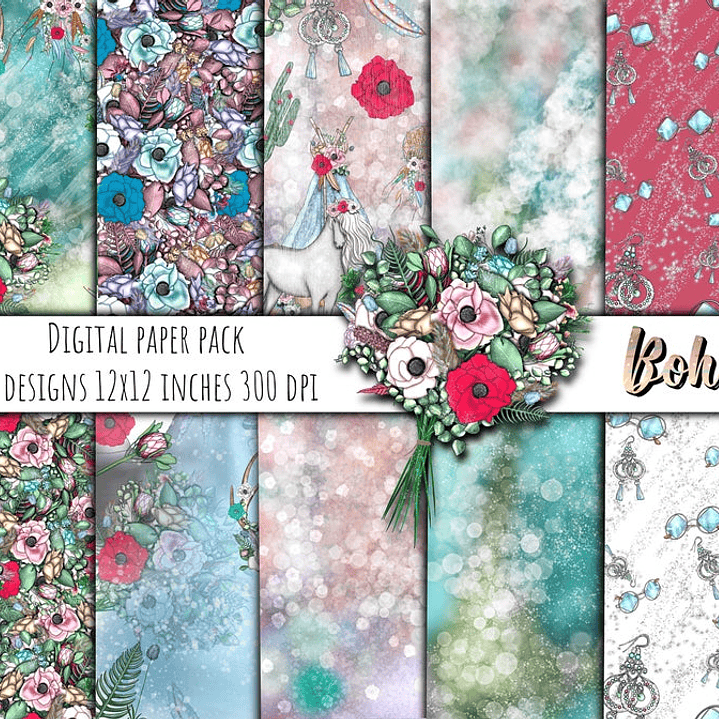 Kit Digital Papéis Boho  1