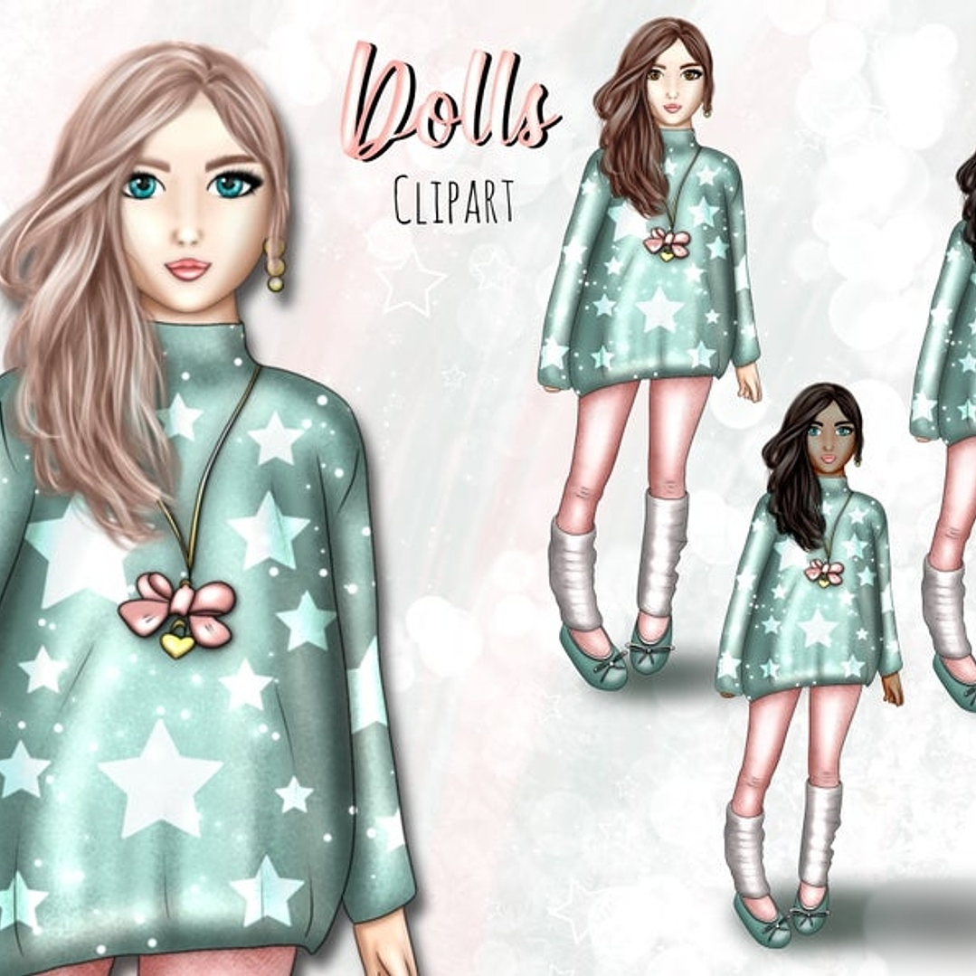 Kit Digital Bonecas com Casaco  1