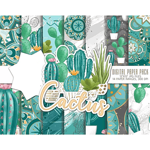 Kit Digital Papéis Cactus 