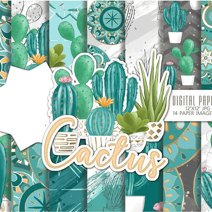 Kit Digital Papéis Cactus  1