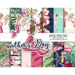 Kit Digital Papéis Mãe e Filha Sereia 