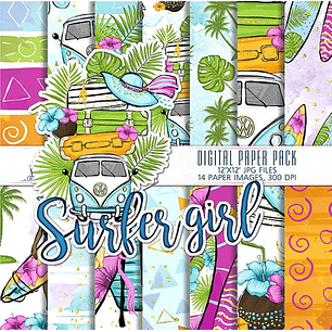 Kit Digital Papéis Surfer Girl 