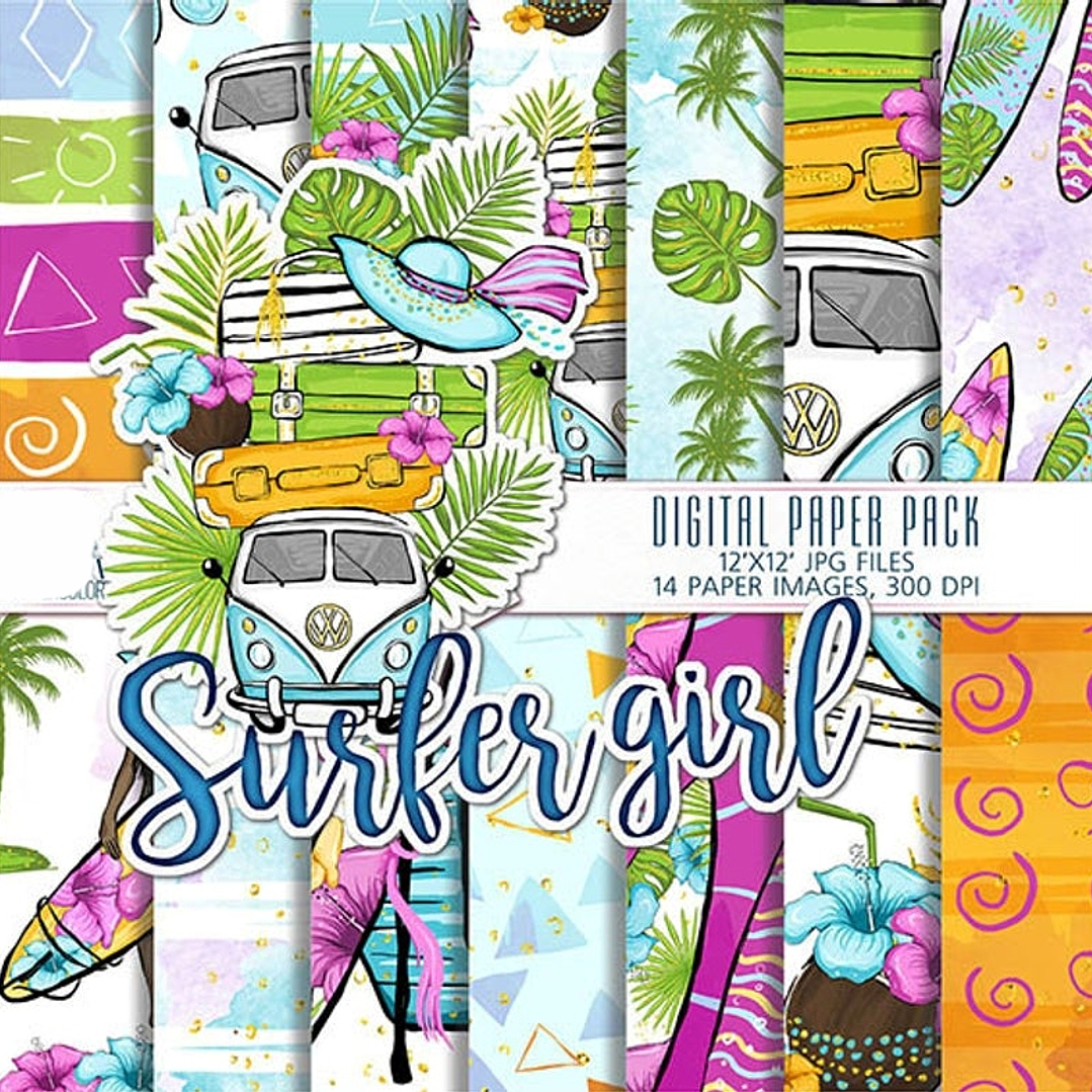 Kit Digital Papéis Surfer Girl  1