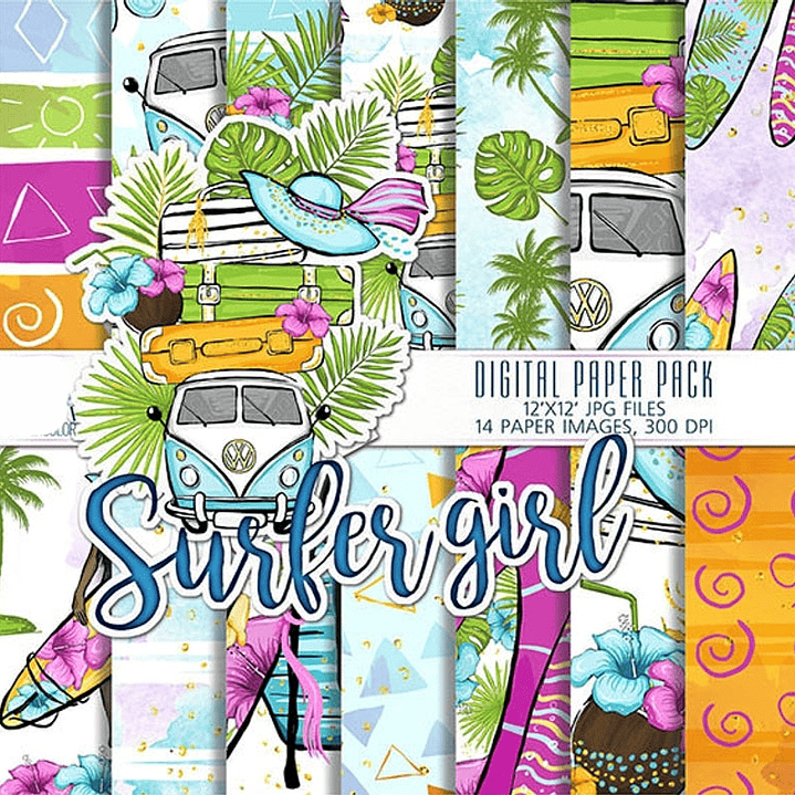 Kit Digital Papéis Surfer Girl  1