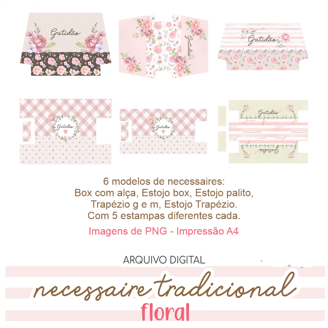 Arquivo Necessaire Tradicional Floral - Artes da Vivi  1