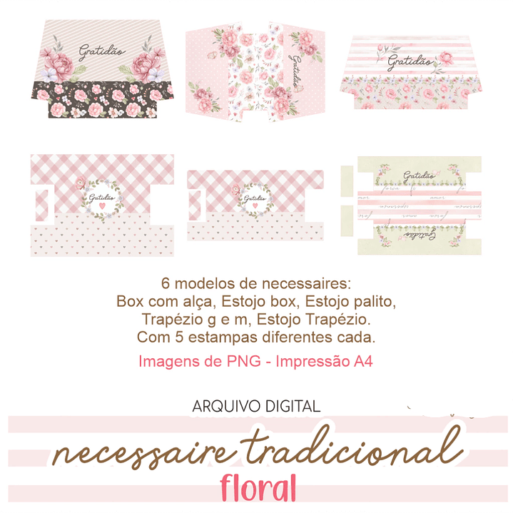 Arquivo Necessaire Tradicional Floral - Artes da Vivi  1