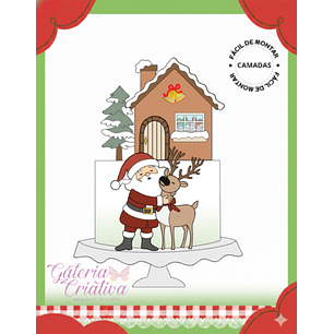 Arquivo Natal Topo de Bolo Papai Noel e Rena 