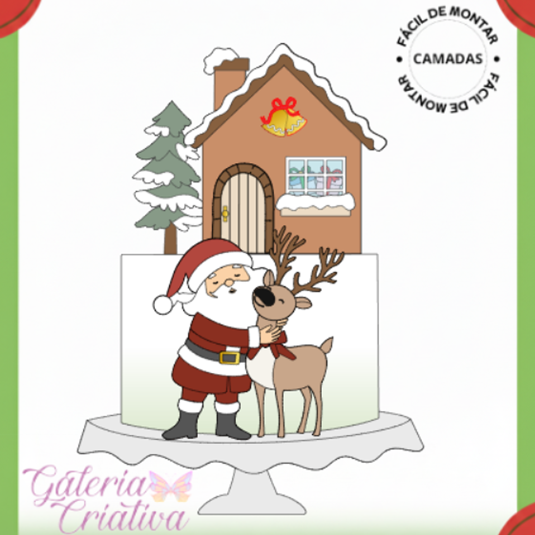 Arquivo Natal Topo de Bolo Papai Noel e Rena  1