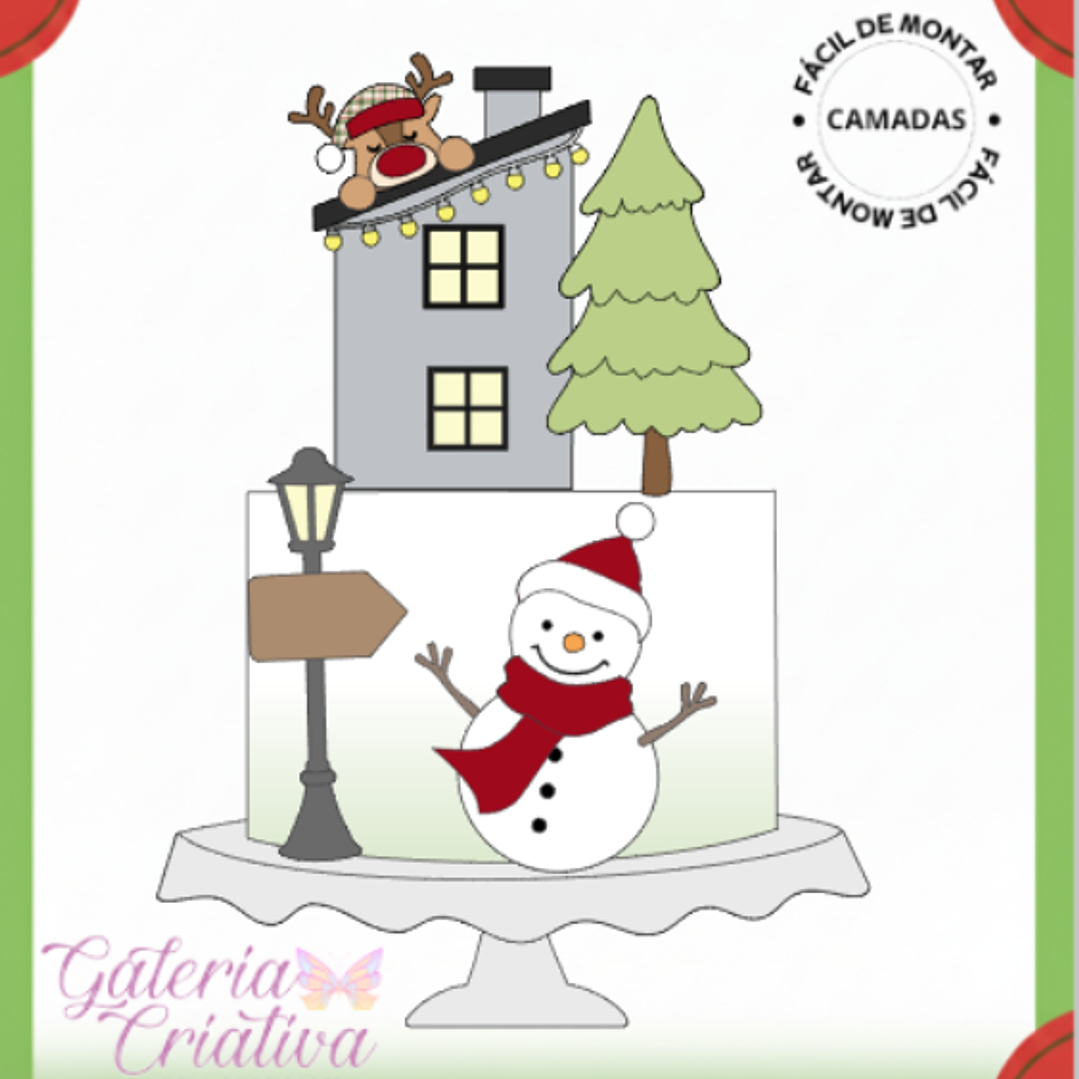 Arquivo Natal Topo de Bolo Rena no Telhado  1