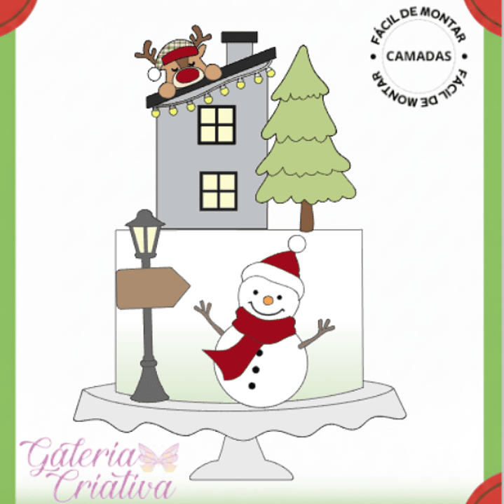 Arquivo Natal Topo de Bolo Rena no Telhado  1