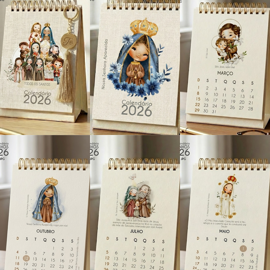Arquivo Mini Calendário de Mesa Santinhos A6 2026 - Carinas  1