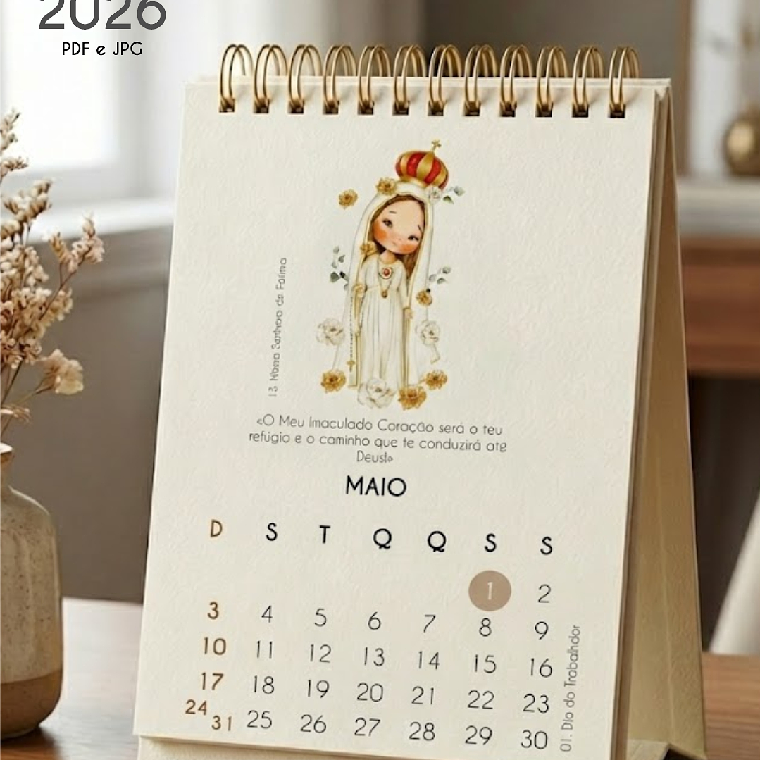 Arquivo Mini Calendário de Mesa Santinhos A6 2026 - Carinas  2