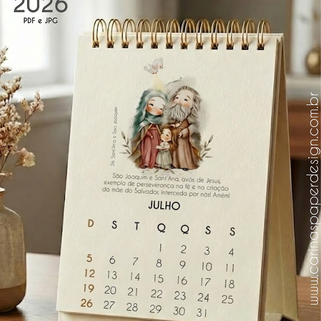 Arquivo Mini Calendário de Mesa Santinhos A6 2026 - Carinas  3