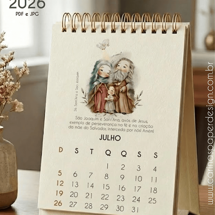Arquivo Mini Calendário de Mesa Santinhos A6 2026 - Carinas  3