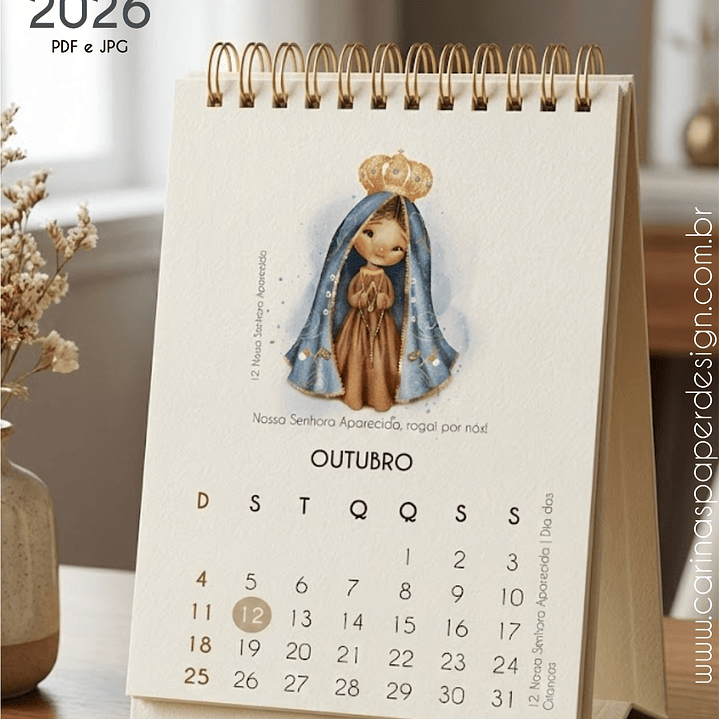 Arquivo Mini Calendário de Mesa Santinhos A6 2026 - Carinas  4