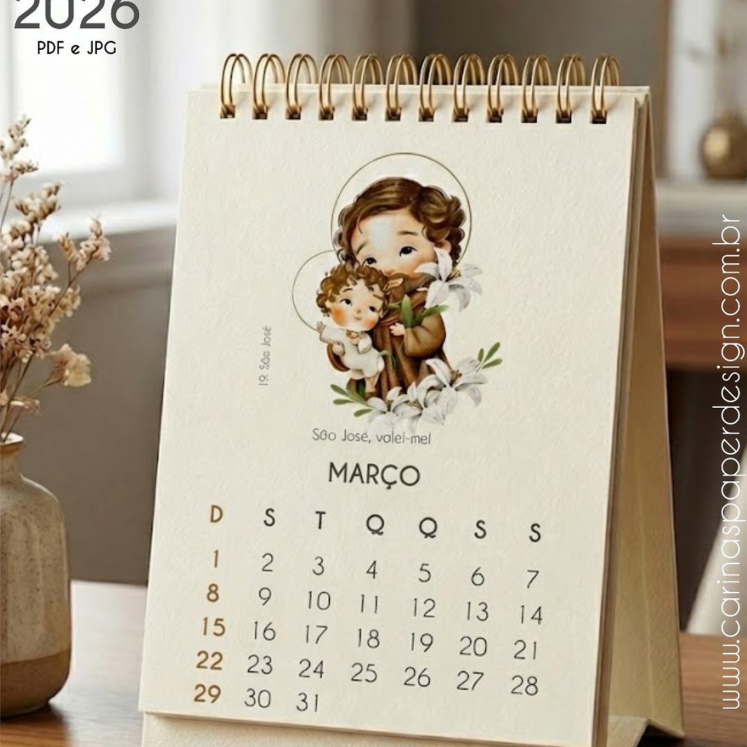 Arquivo Mini Calendário de Mesa Santinhos A6 2026 - Carinas  5