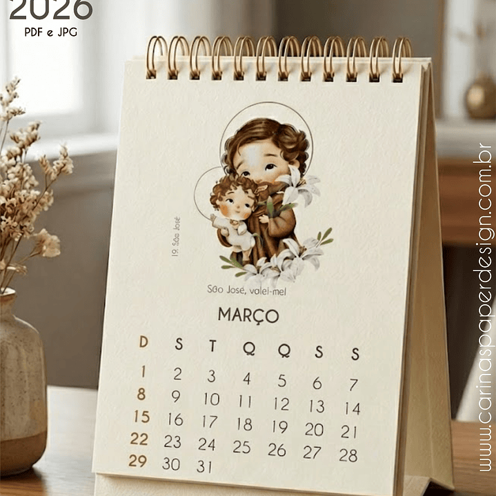 Arquivo Mini Calendário de Mesa Santinhos A6 2026 - Carinas  5
