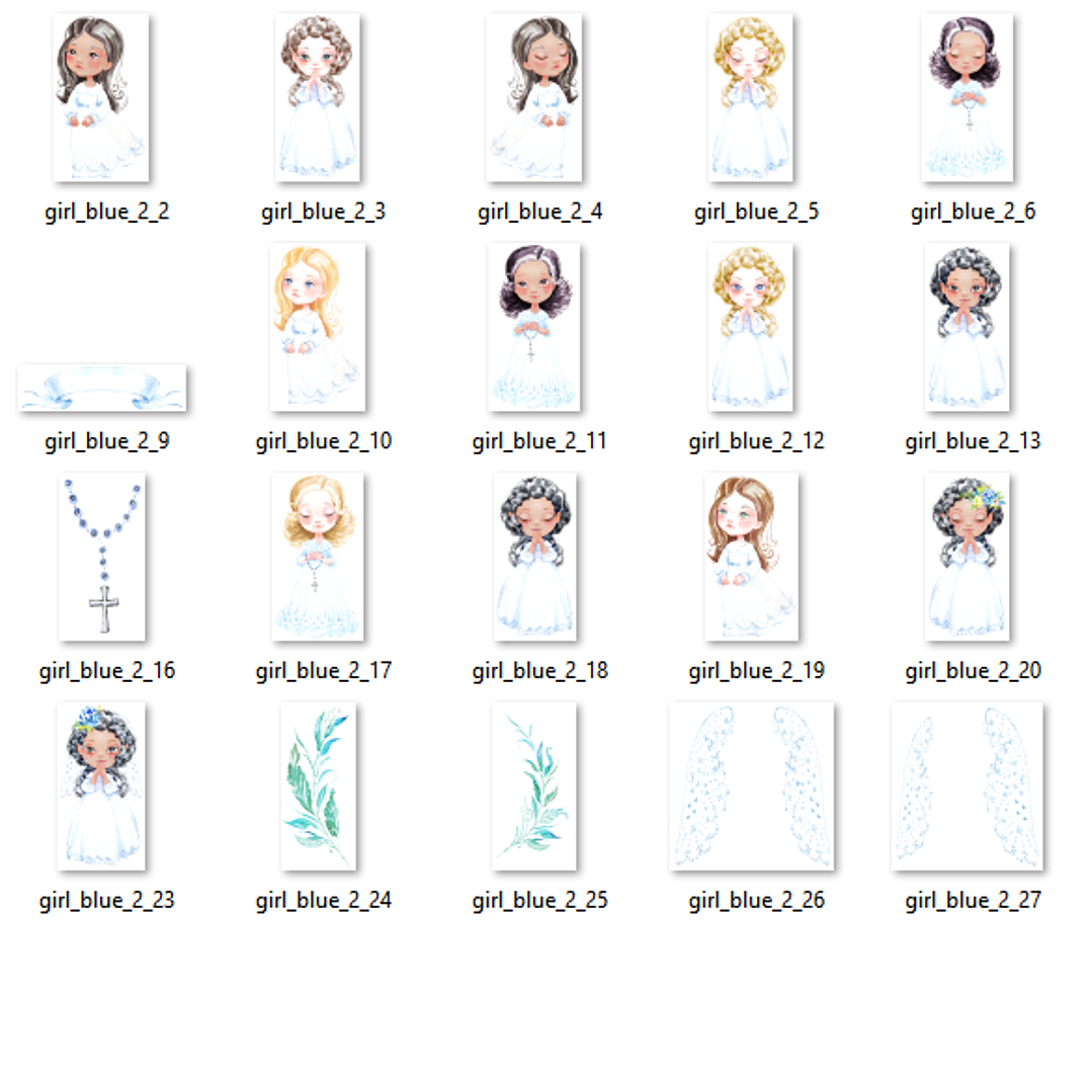 Kit Digital Primeira Comunhão Menina Azul 01 2