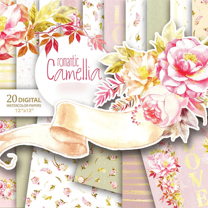 Kit Digital Papéis Camélia Romântico 1