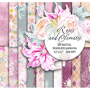 Kit Digital Papéis Rosas e Clematis