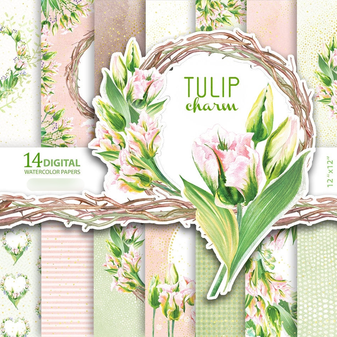Kit Digital Papéis Tulipa  1
