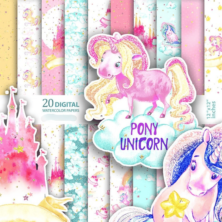 Kit Digital Papéis Unicórnio  1