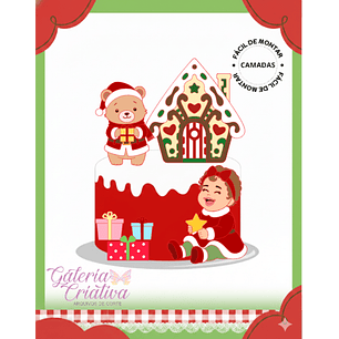 Arquivo Natal Topo de Bolo Ursinho Noel e Bebê