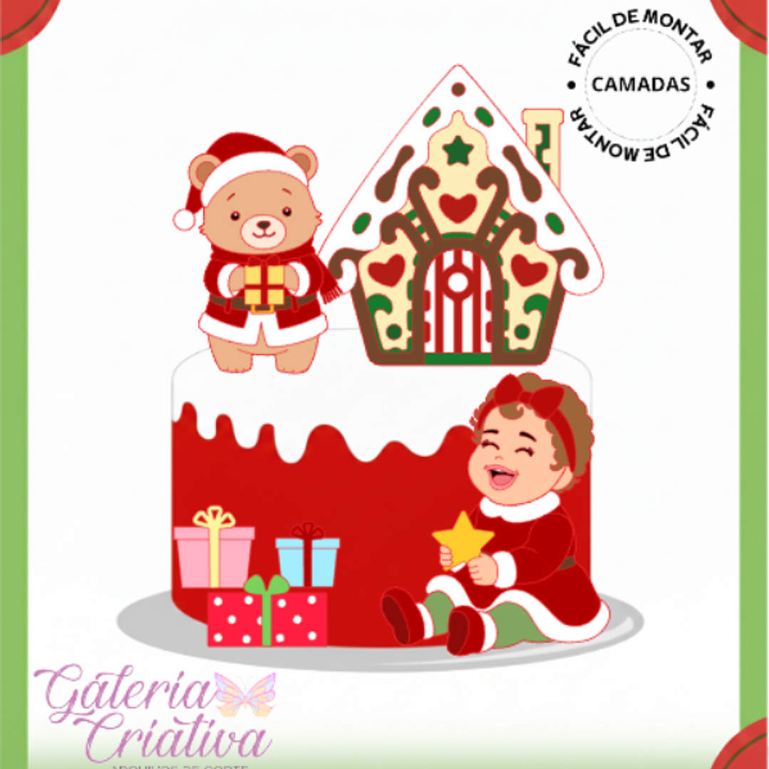 Arquivo Natal Topo de Bolo Ursinho Noel e Bebê 1