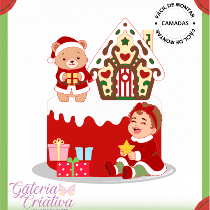Arquivo Natal Topo de Bolo Ursinho Noel e Bebê 1
