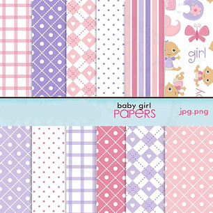 Kit Digital Papéis Baby Girl 