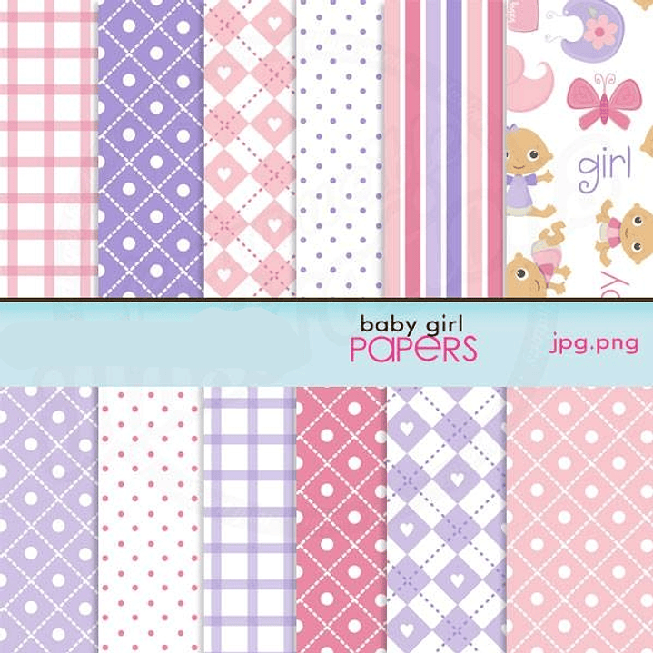 Kit Digital Papéis Baby Girl  1