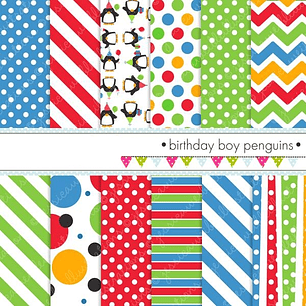Kit Digital Papéis Pinguins Aniversariantes 