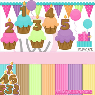 Kit Digital Cupcakes de Aniversários com Vela 