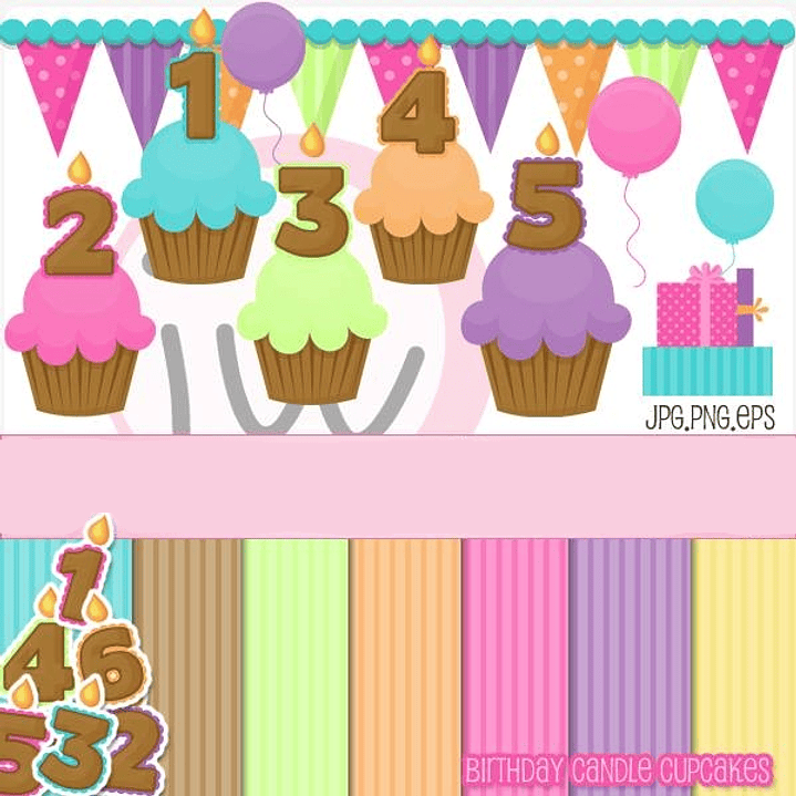 Kit Digital Cupcakes de Aniversários com Vela  1