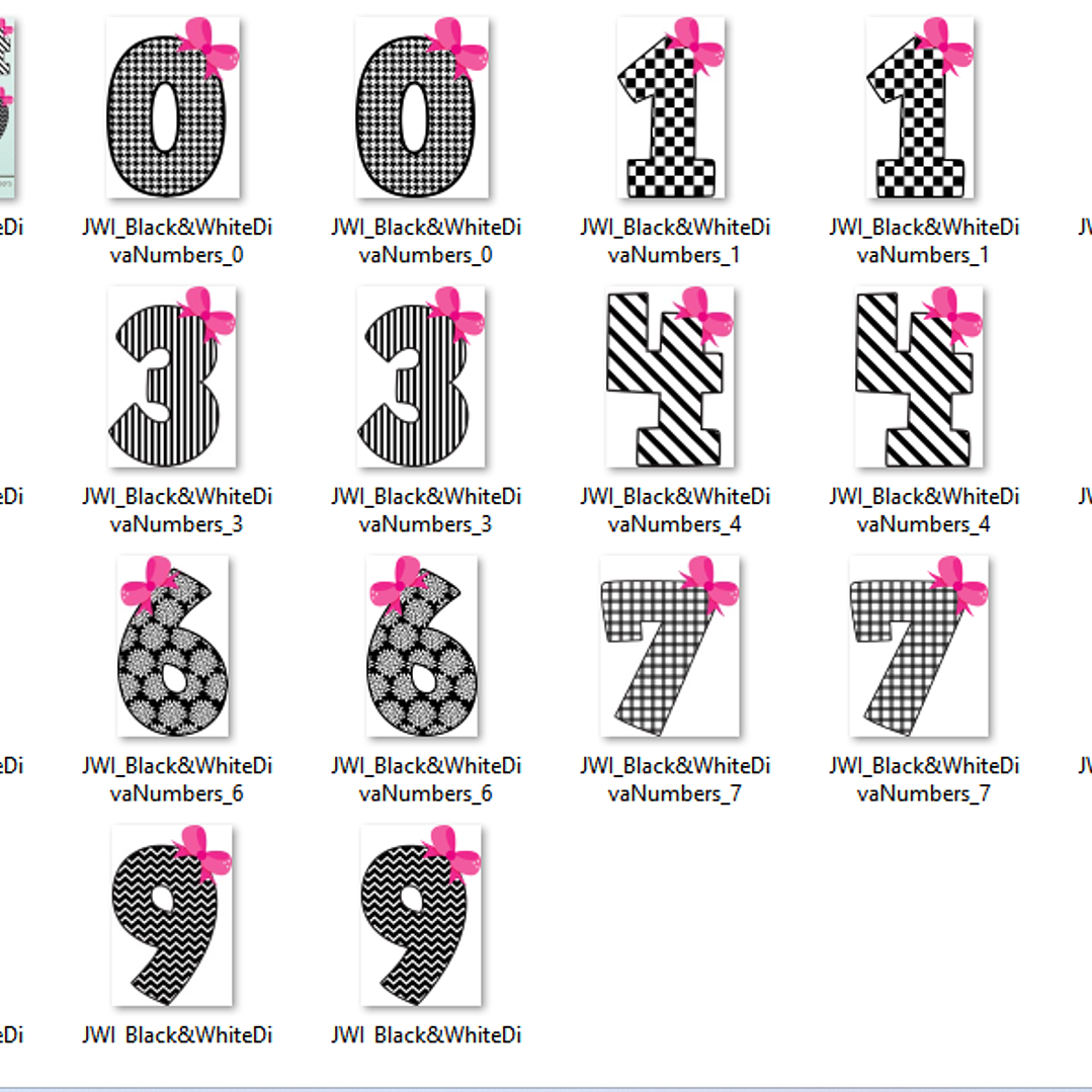 Kit Digital Números de Diva Preto e Branco  2
