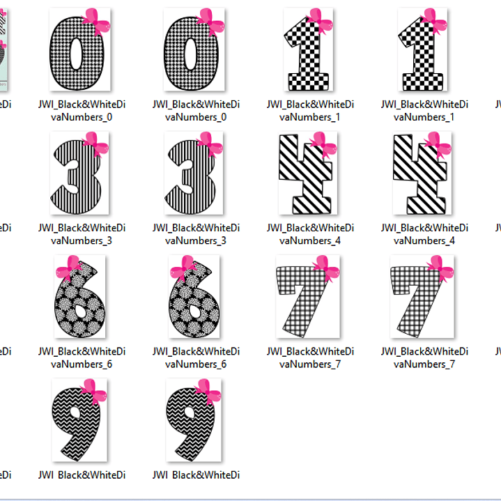 Kit Digital Números de Diva Preto e Branco  2