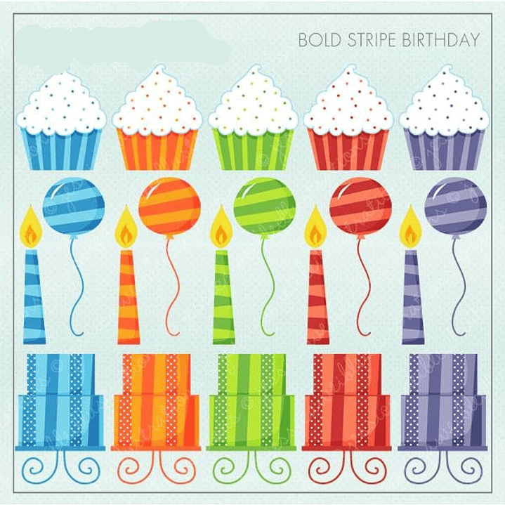 Kit Digital Cupcakes Aniversário Listras Vibrações  1