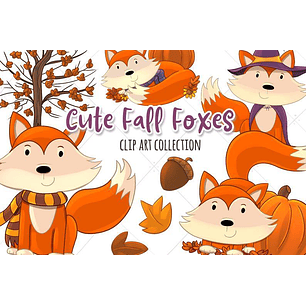 Kit Digital Raposas Fofas no Outono 