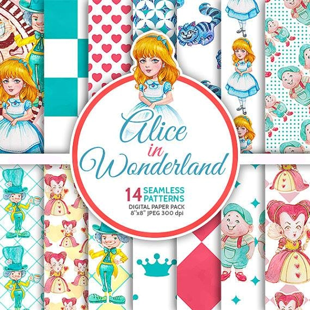 Kit Digital Papéis Alice no País das Maravilhas  1