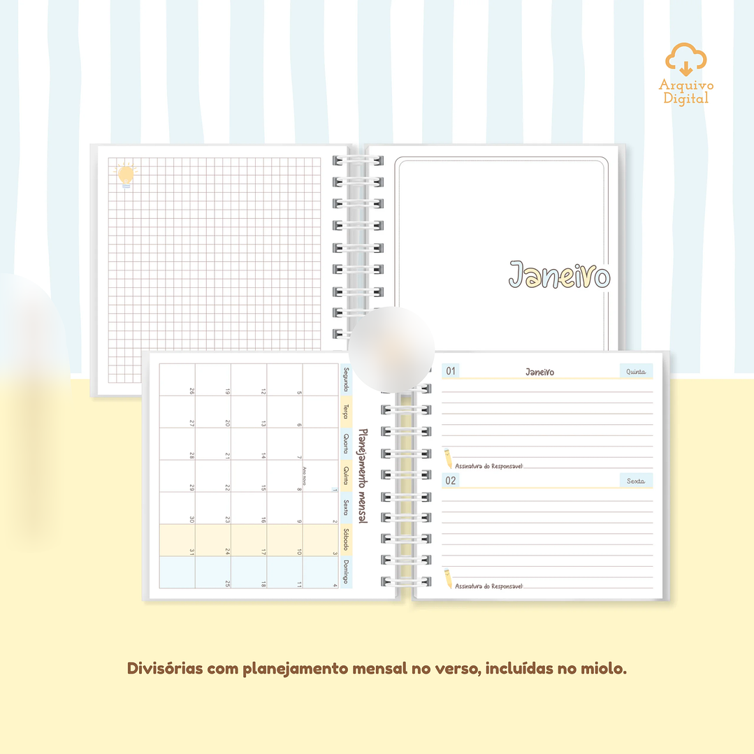 Arquivo Mini Agenda Escolar Quadrada 2026 Azul com Amarelo  4