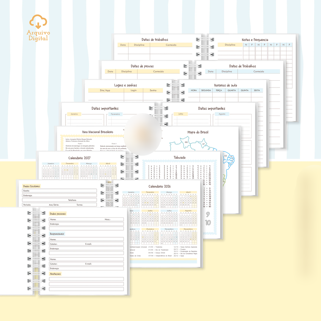 Arquivo Mini Agenda Escolar Quadrada 2026 Azul com Amarelo  5