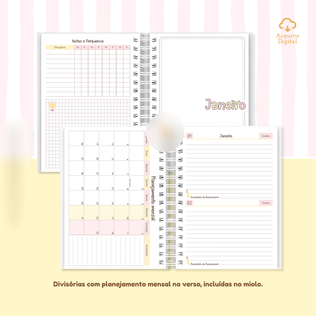 Arquivo Agenda Escolar 2026 Rosa com Amarelo A5  4