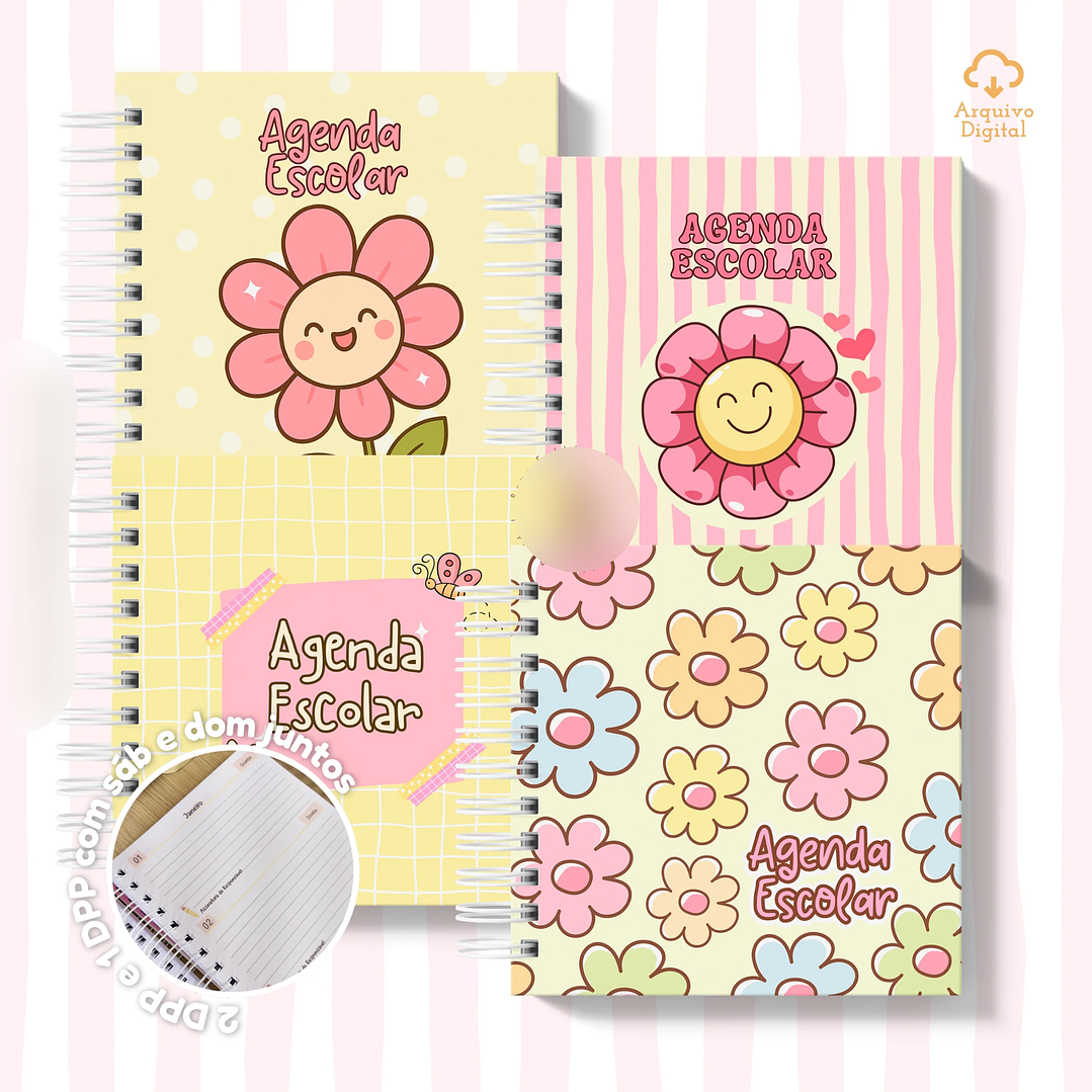 Arquivo Mini Agenda Escolar Quadrada 2026 Rosa com Amarelo 1