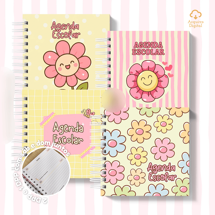 Arquivo Mini Agenda Escolar Quadrada 2026 Rosa com Amarelo 1