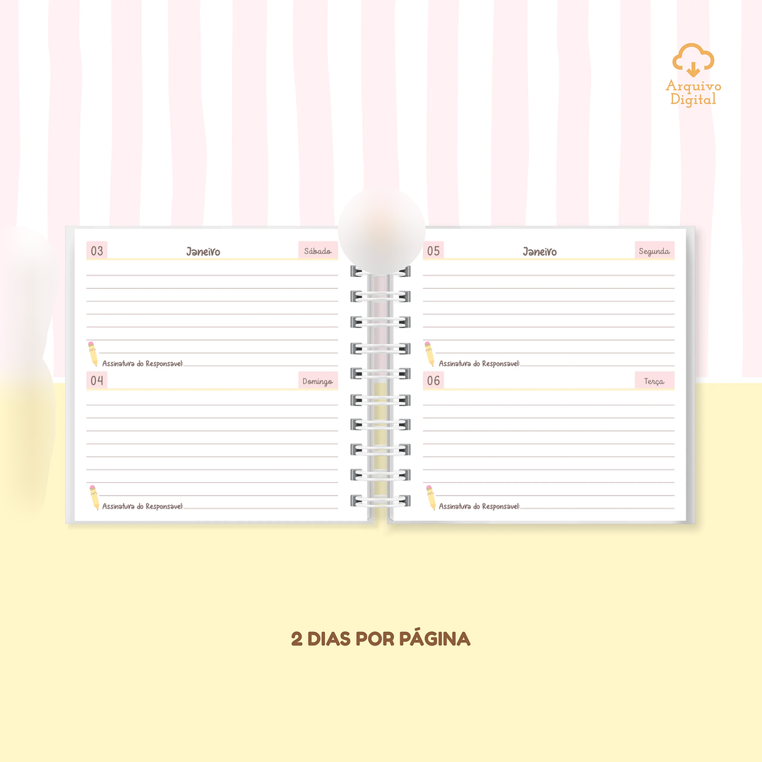 Arquivo Mini Agenda Escolar Quadrada 2026 Rosa com Amarelo 3