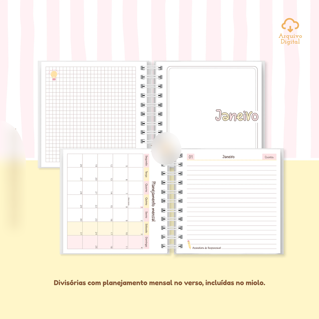 Arquivo Mini Agenda Escolar Quadrada 2026 Rosa com Amarelo 4