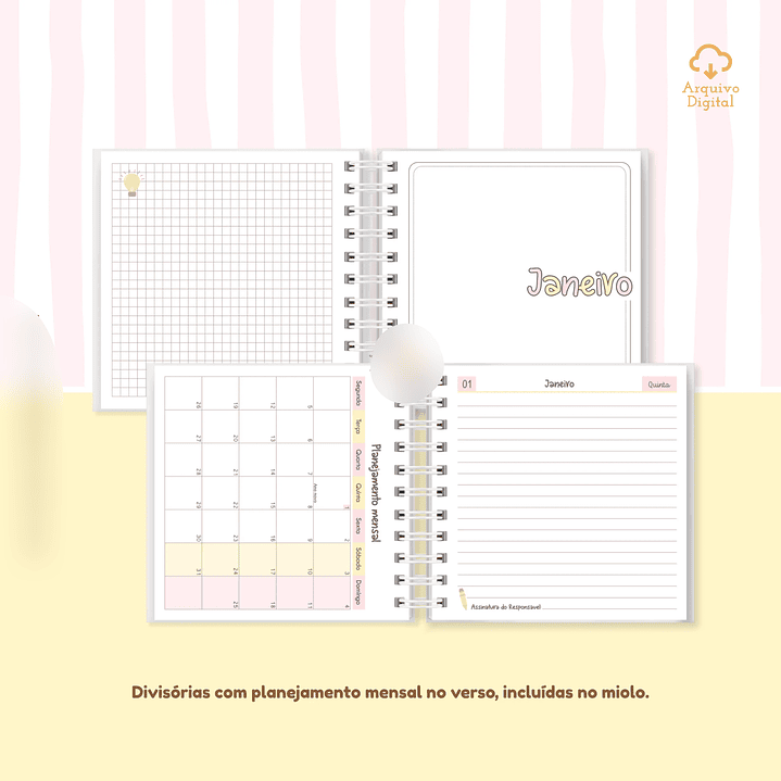 Arquivo Mini Agenda Escolar Quadrada 2026 Rosa com Amarelo 4