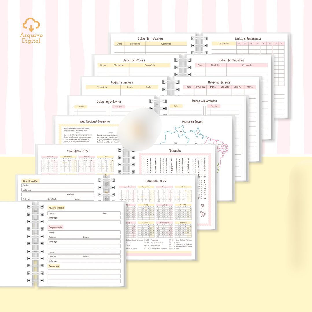 Arquivo Mini Agenda Escolar Quadrada 2026 Rosa com Amarelo 5