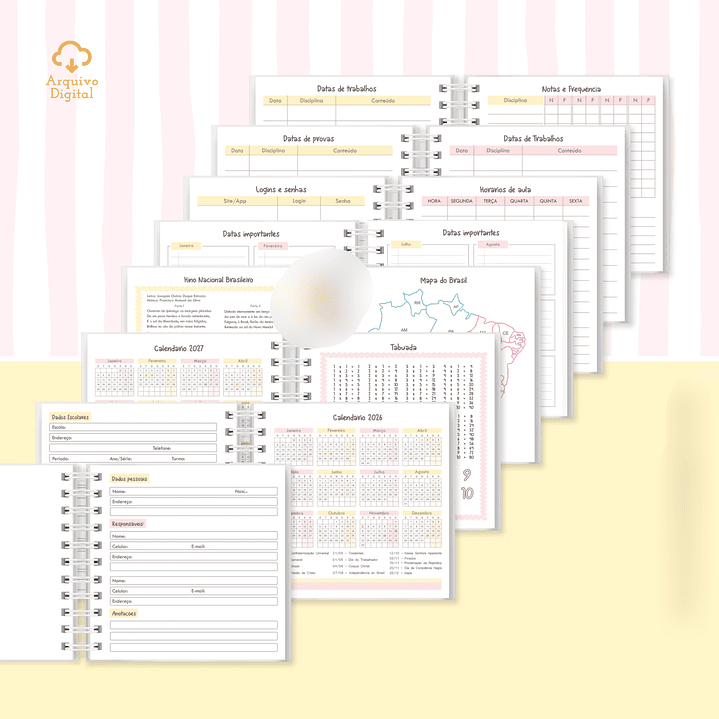 Arquivo Mini Agenda Escolar Quadrada 2026 Rosa com Amarelo 5